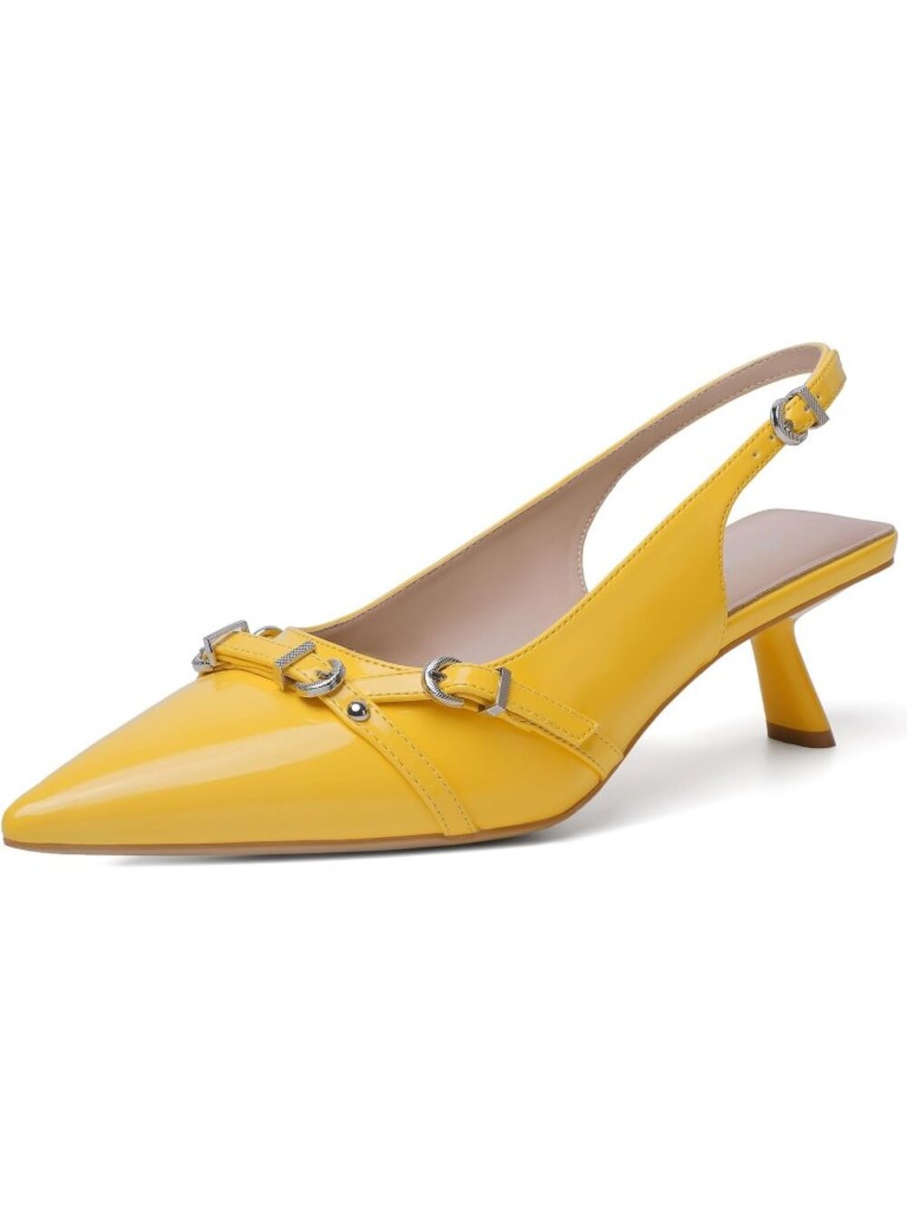 Women's Yellow Patent Leather Kitten Heels Pointed Toe Pumps Party Dress Shoes